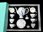 21pc Fine Bone China Tea Set Peacock Design Teapot Cups Saucers Gold Trim