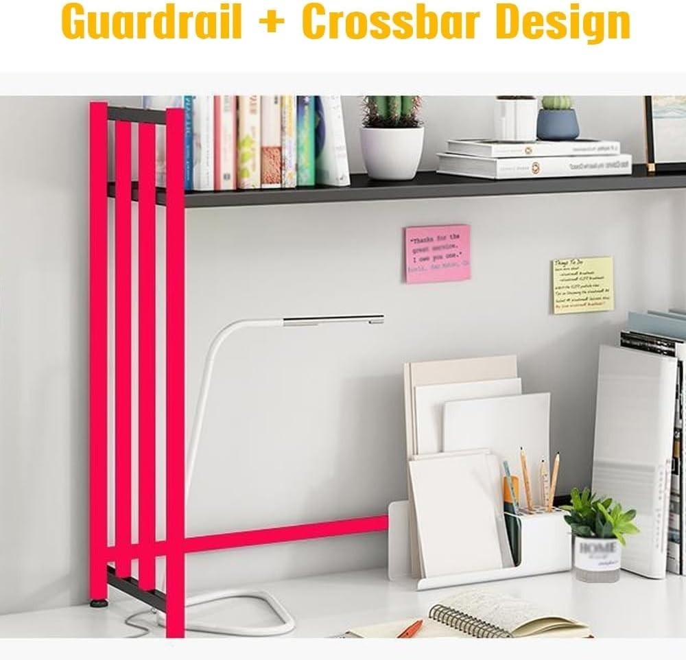 2-Tier Metal Desk Hutch Monitor Stand Adjustable Black Desktop Shelf 115×26×90cm