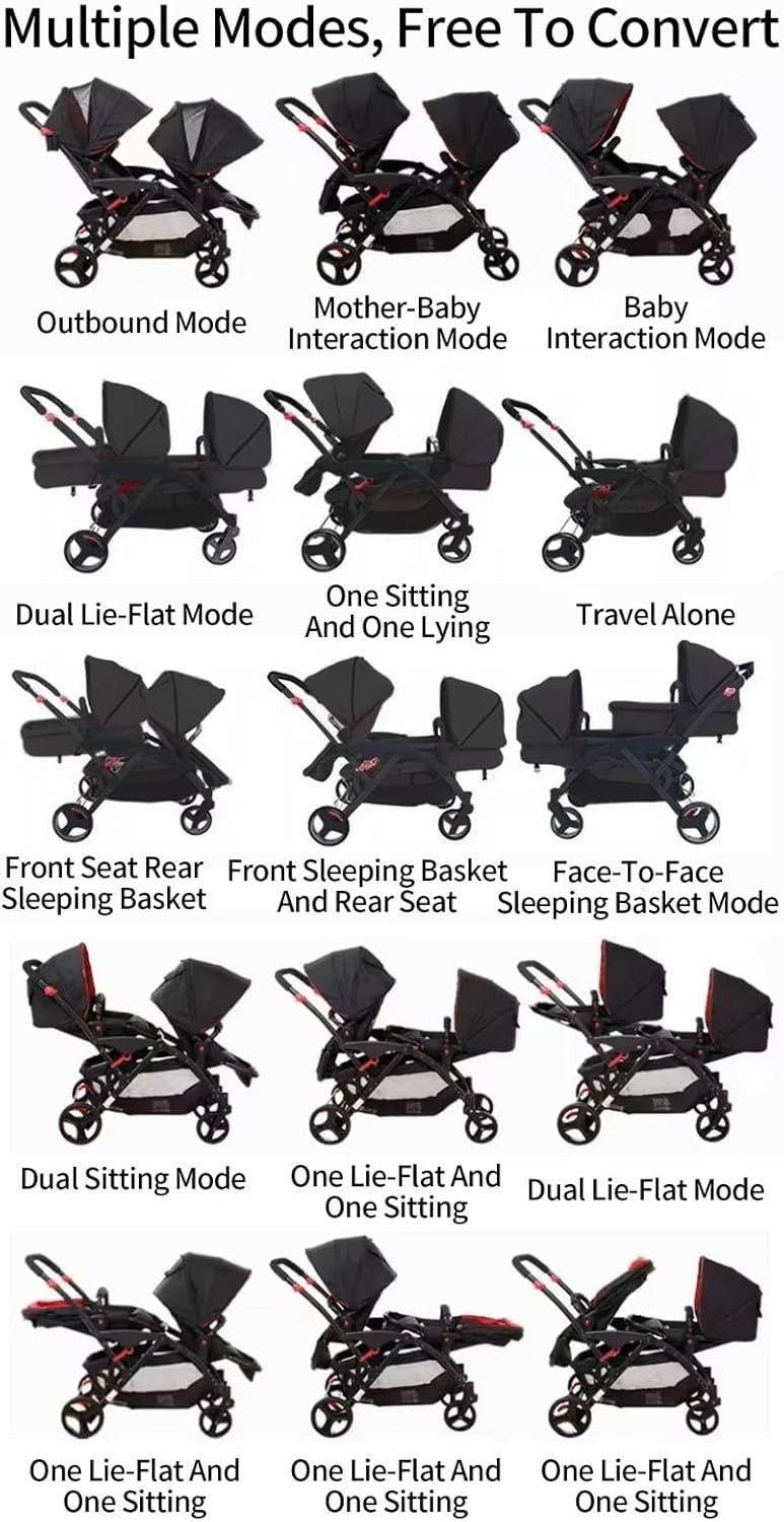 Twin Baby Pram 2 in 1 Double Pushchair Reversible From Birth to 22kg