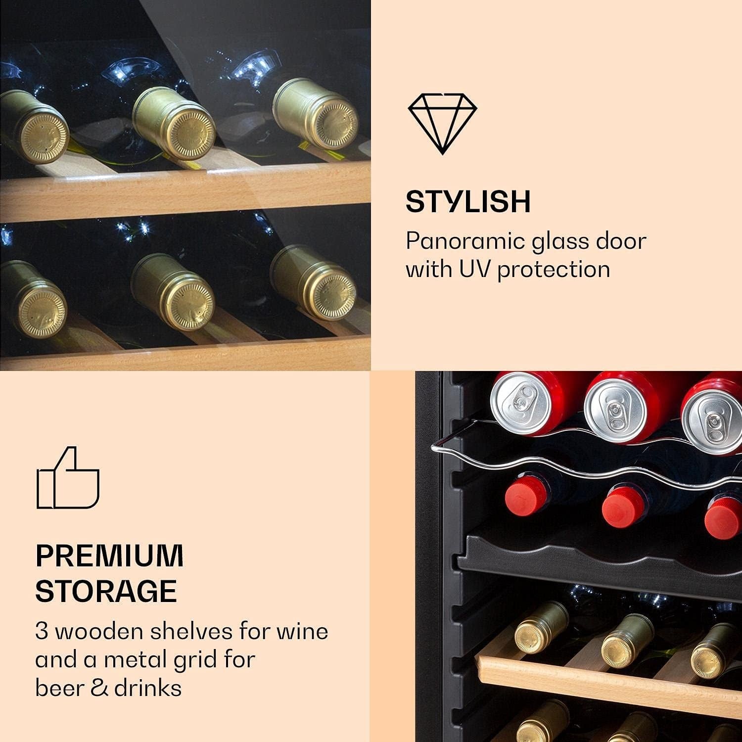Dual Zone Wine Cooler Fridge 18 Bottle Glass Door LED Touch Control Black