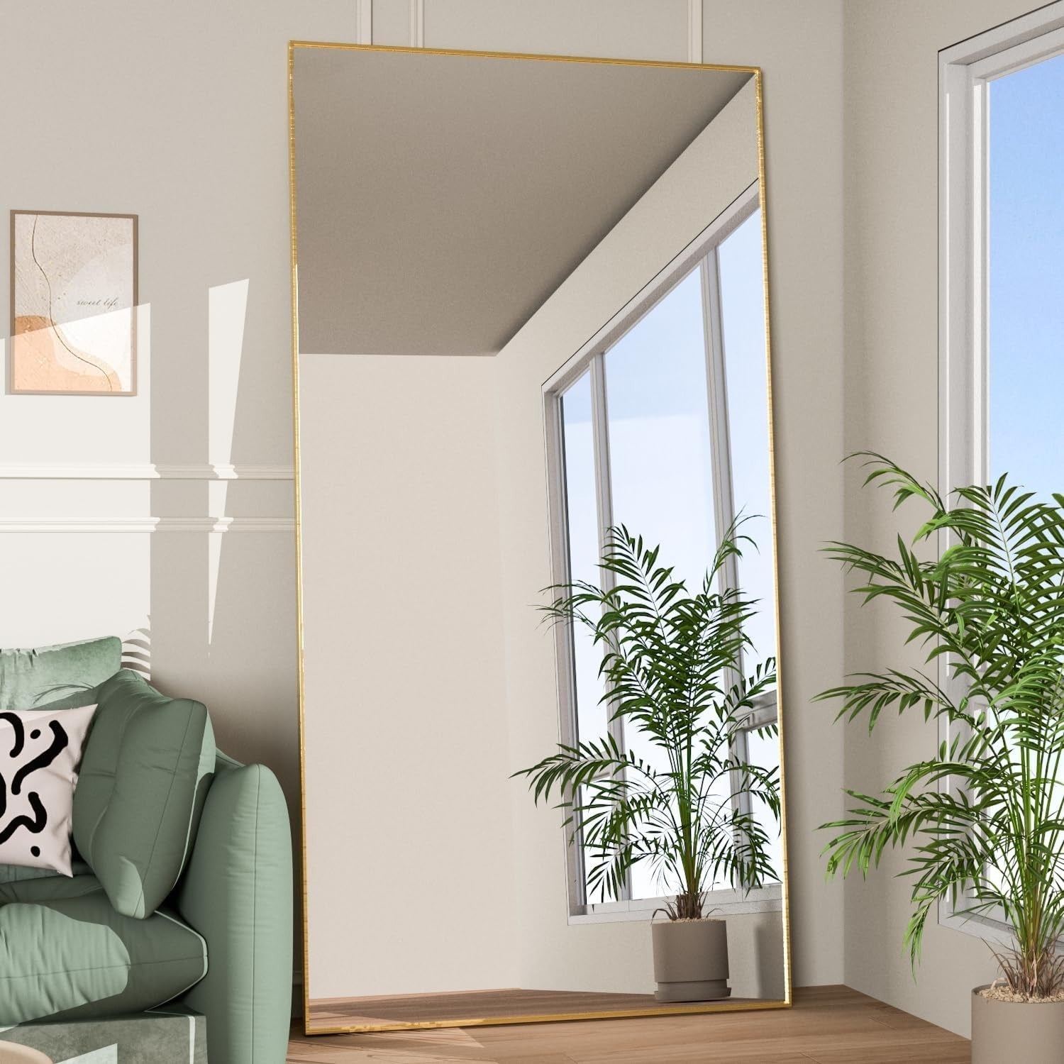 Full Length Floor Mirror 193x86cm Gold Frame, Lean or Hang, Crystal Clear