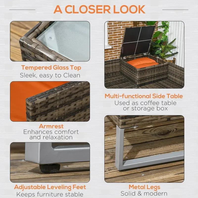 4-Seater Rattan Corner Sofa Set Outdoor Cushions Glass Tables Storage Patio