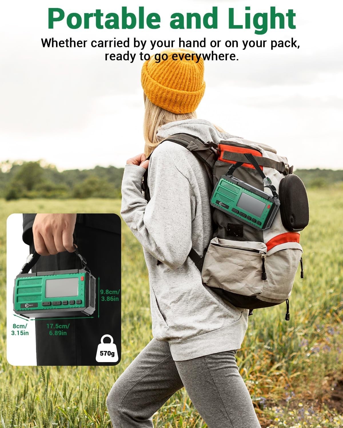Emergency Wind Up Radio 10000mAh Solar USB Flashlight & SOS Alarm