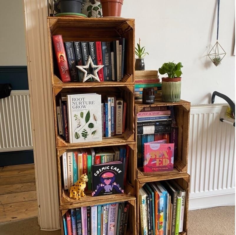 Brown Burnt Effect Wooden Crates 29x24x39cm – Handmade Set of 12