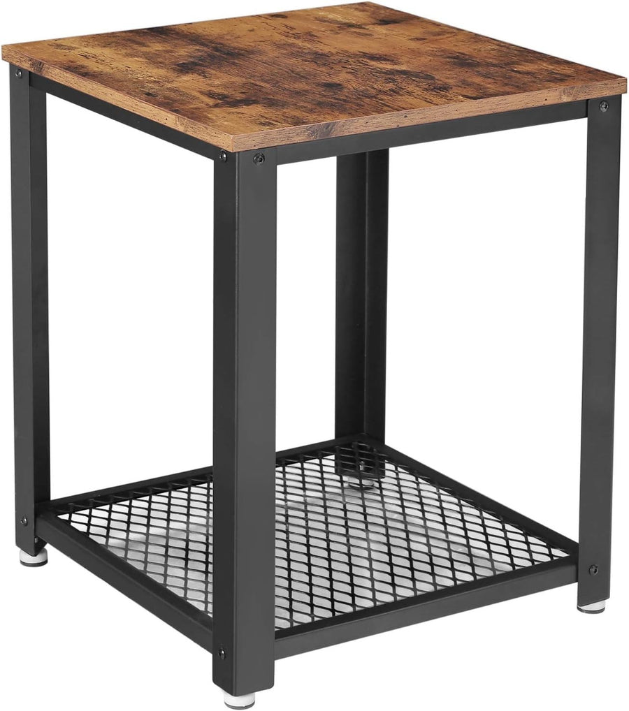 Industrial Side Table with Shelf, Sturdy Metal Frame, Rustic 45x55x55cm