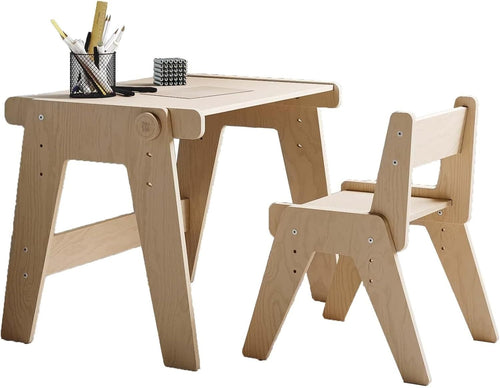 Adjustable Kids Wooden Table & Chair Set with Tilting Desk, Ergonomic, Durable