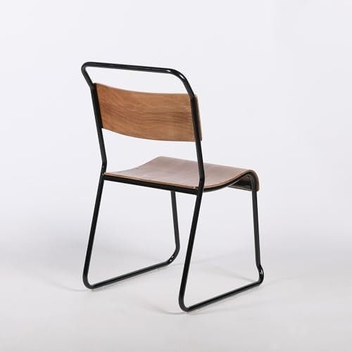 Industrial Retro Dining Chair Stackable Metal Frame Plywood Seat