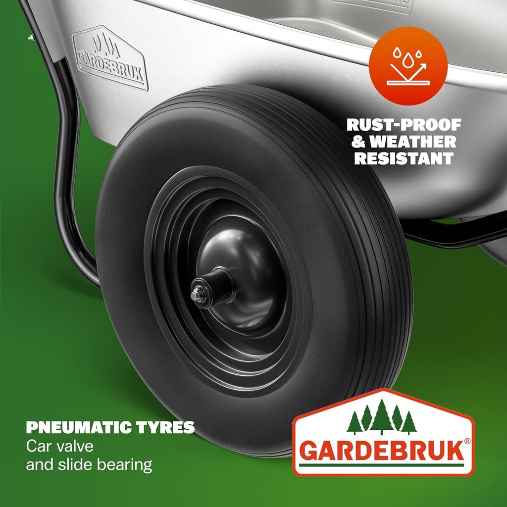 100L 2-Wheel Galvanised Wheelbarrow Silver – Pneumatic Tyres Heavy Duty 150kg