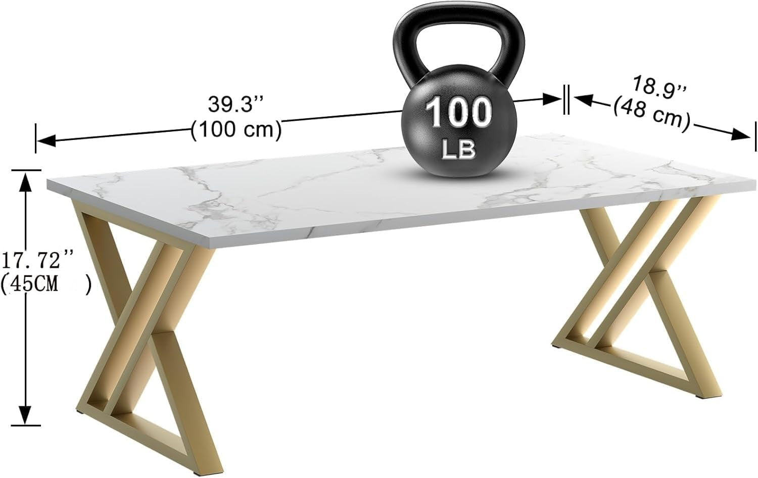 Modern White Gold Coffee Table Rectangular Living Room Table Open Storage