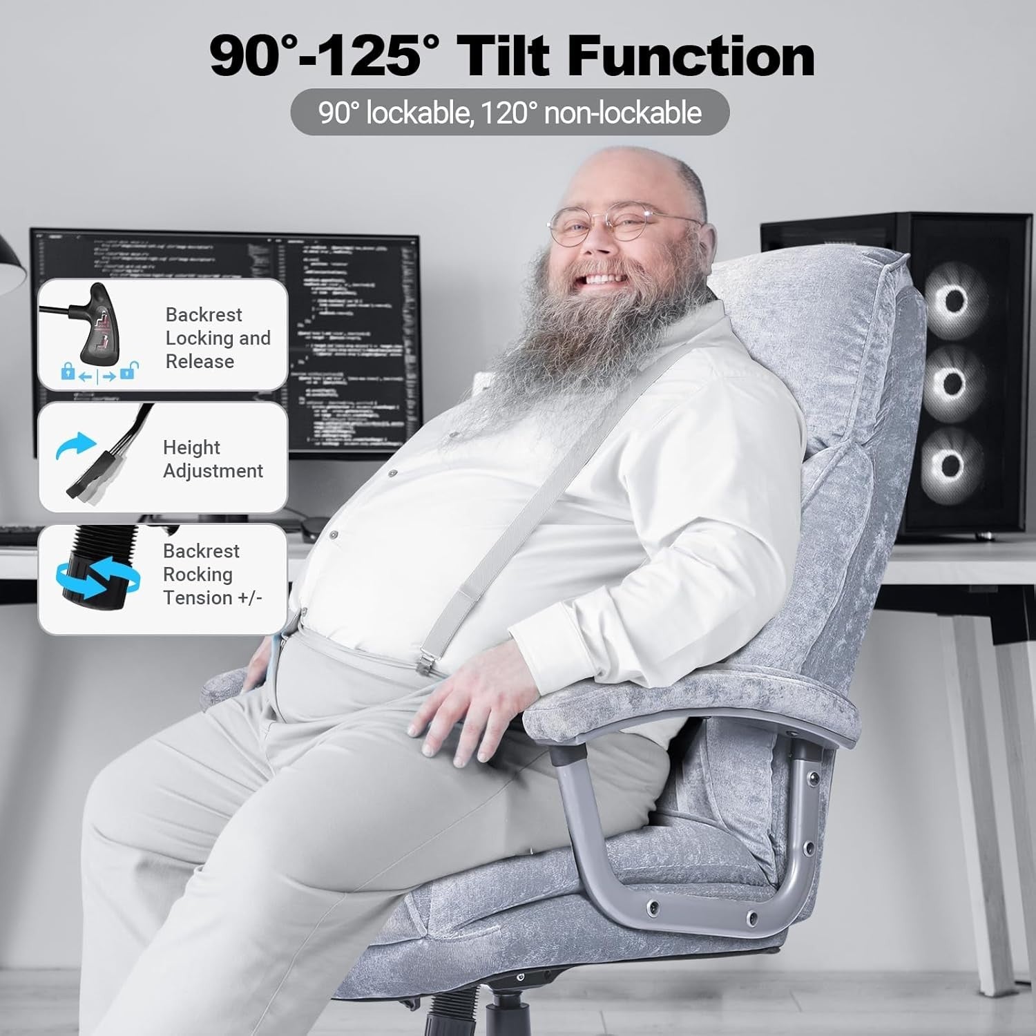 Executive Office Chair XXL Reclining Desk Chair Heavy Duty Velvet Computer Seat