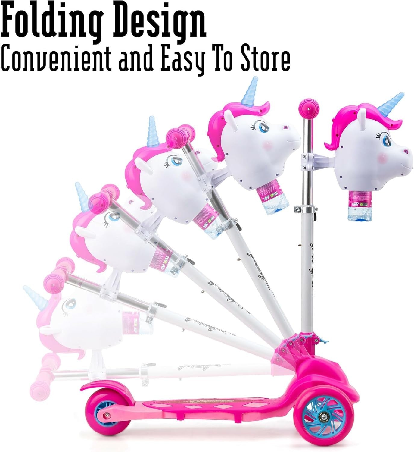 Kids 3 Wheel Bubble Scooter Foldable Adjustable Pink