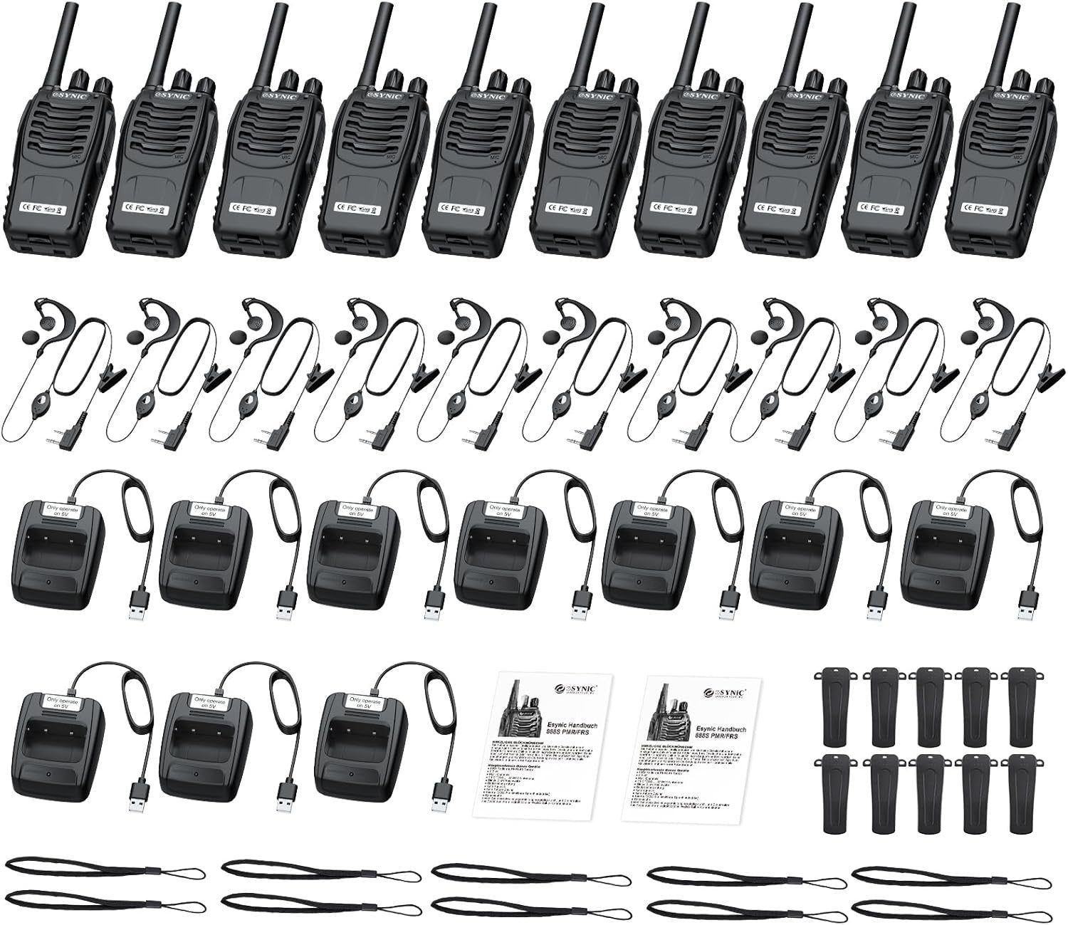 10 Pack Long Range Walkie Talkies PMR446 Rechargeable VOX 2 Way Radios