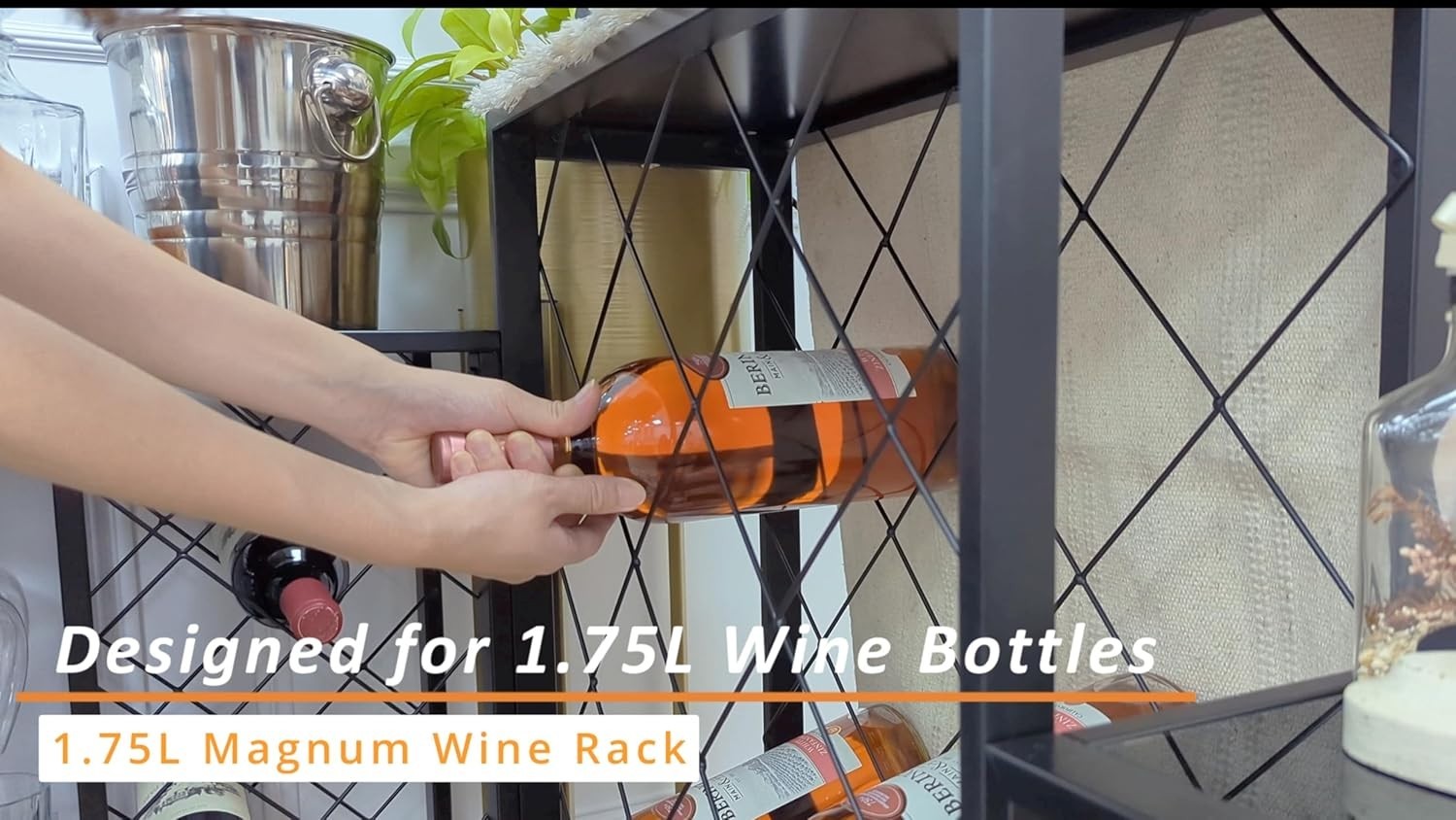 34 Bottle Wine Rack with Glass Top Table Shelf Metal Free Standing Storage Bar