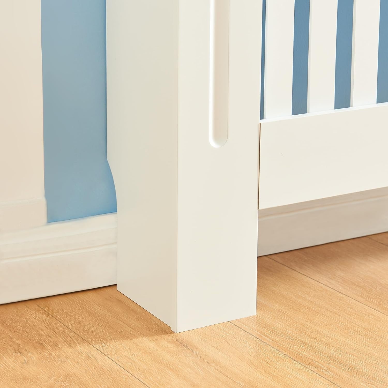 White Radiator Cover Large 152cm Modern Slatted Wood Cabinet Heating Shelf