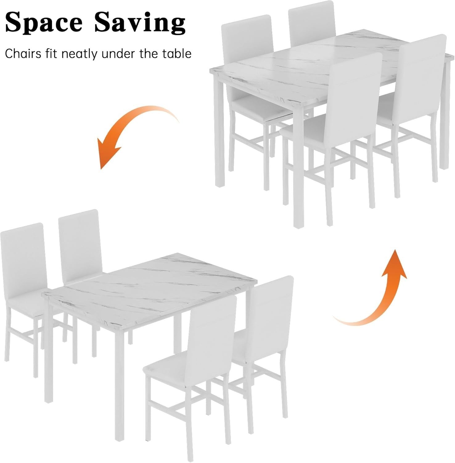 Modern Faux Marble Dining Table Set with 4 PU Leather Chairs - Compact & Stylish