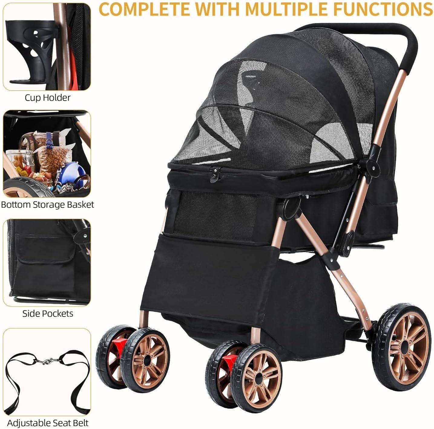 Dog Stroller 22kg Folding Pet Pram Large Wheels Travel Pushchair