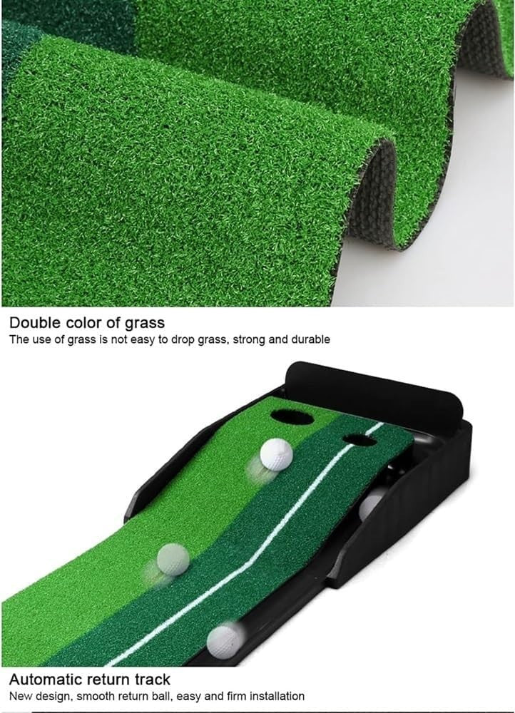 Golf Putting Mat Auto Ball Return 2 Hole Indoor Practice Trainer Home