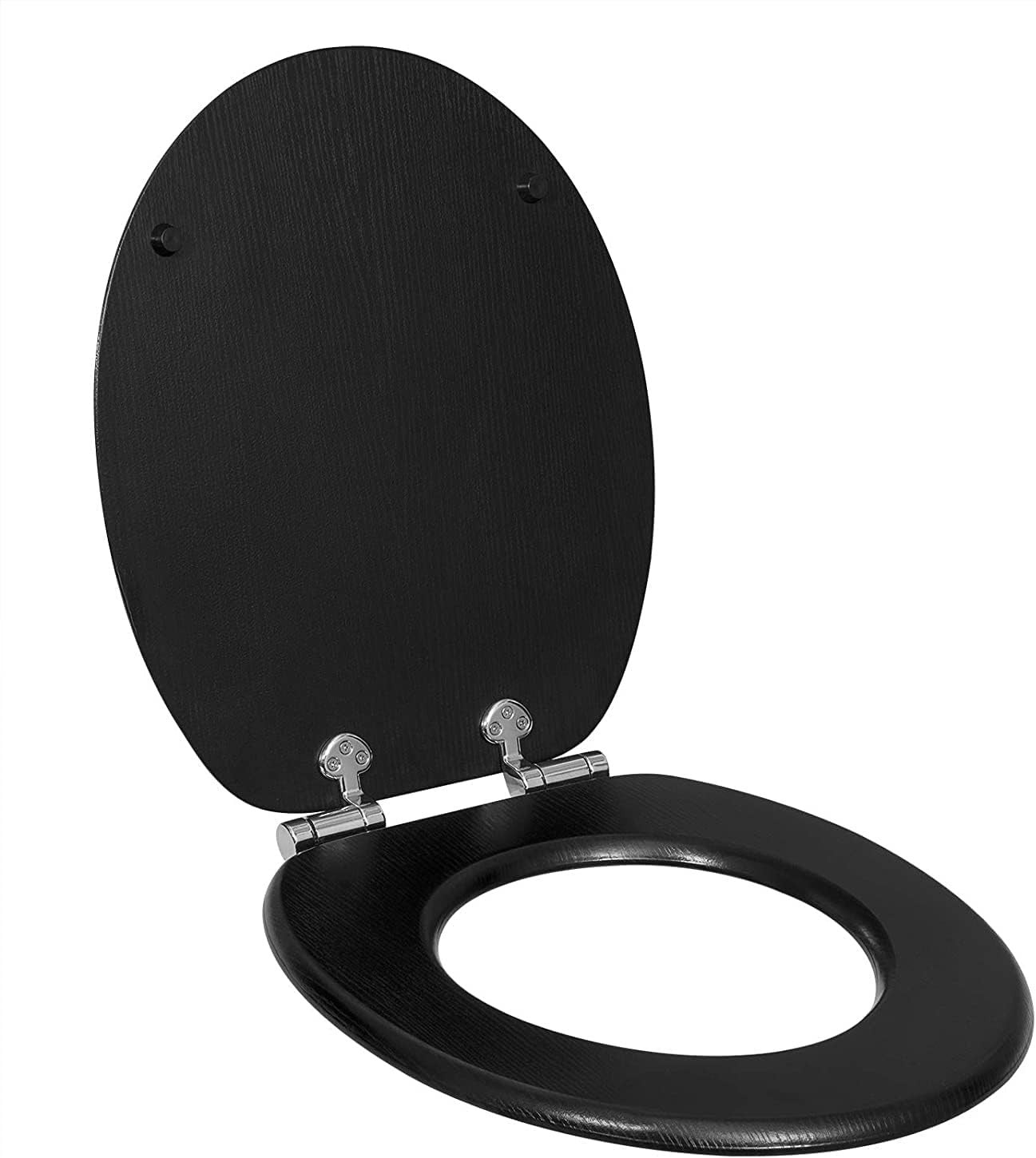 Wooden Toilet Seat Soft Close Black MDF Heavy Duty Standard WC 43.8x37.8cm