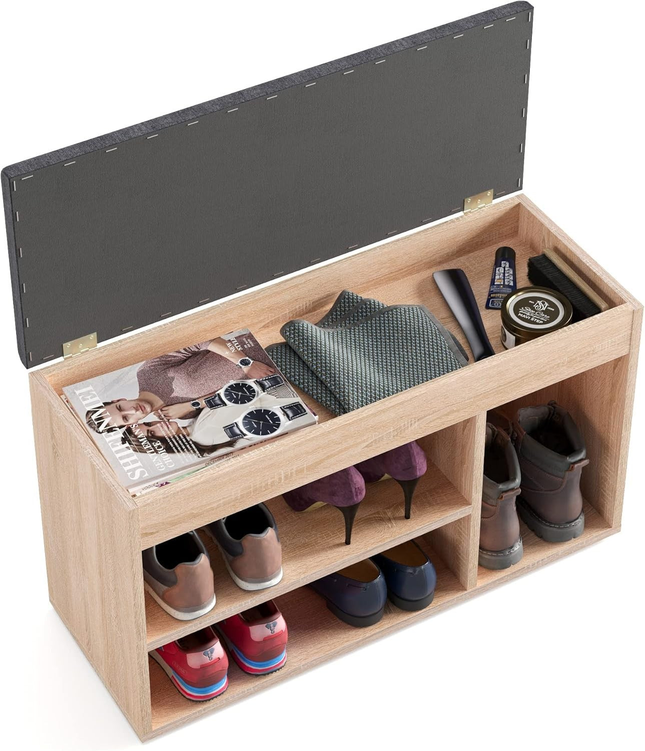 Sonoma Oak Grey Shoe Storage Bench with Cushion – Entryway Hallway Seat 80cm