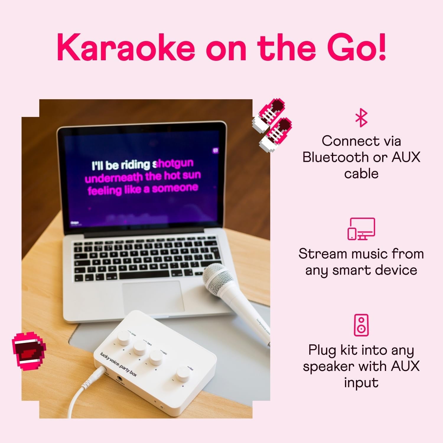 Lucky Voice Karaoke Machine Bluetooth 10,000 Songs Adults Kids Rose