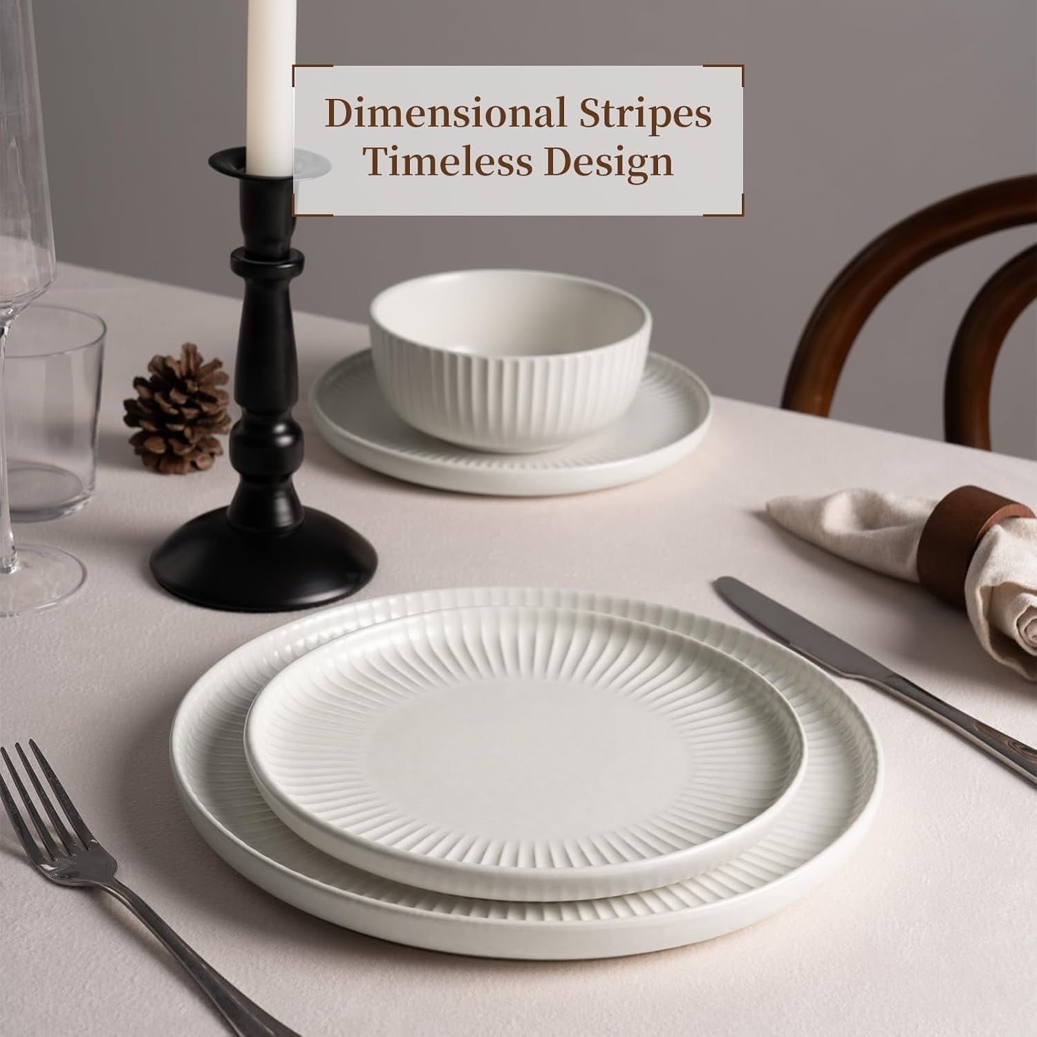 12 Piece Stoneware Dinner Set Plates Reactive Glaze Dishwasher Safe