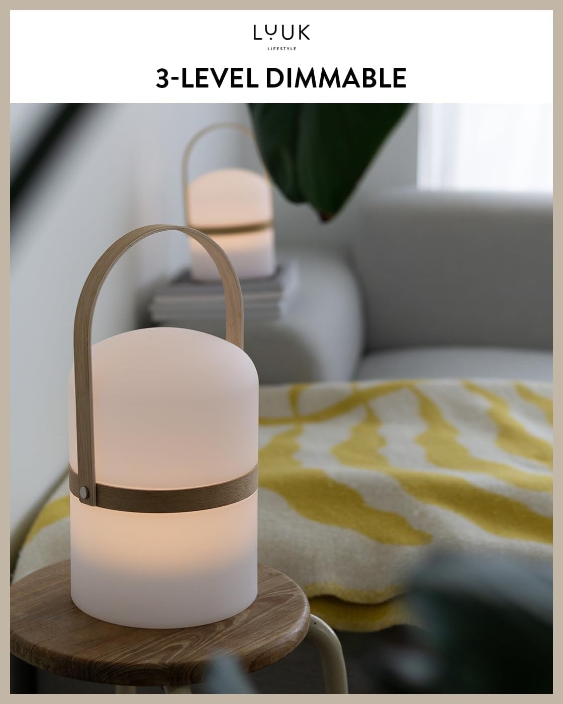 LED Lantern Wood 36cm Rechargeable Portable Light