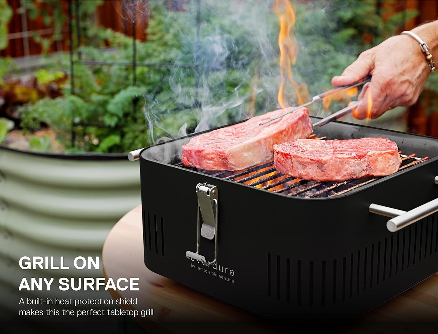 Portable Charcoal Cube BBQ Grill with Prep Board | Compact Tabletop Outdoor