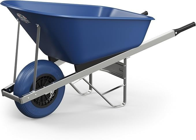 120L 1-Wheel Blue Garden Wheelbarrow – Puncture Proof Heavy Duty Plastic Tray