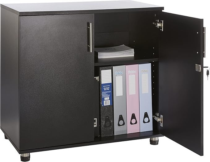 Black Metal Storage Cabinet 75CM with Lockable Doors Office Desk Cupboard