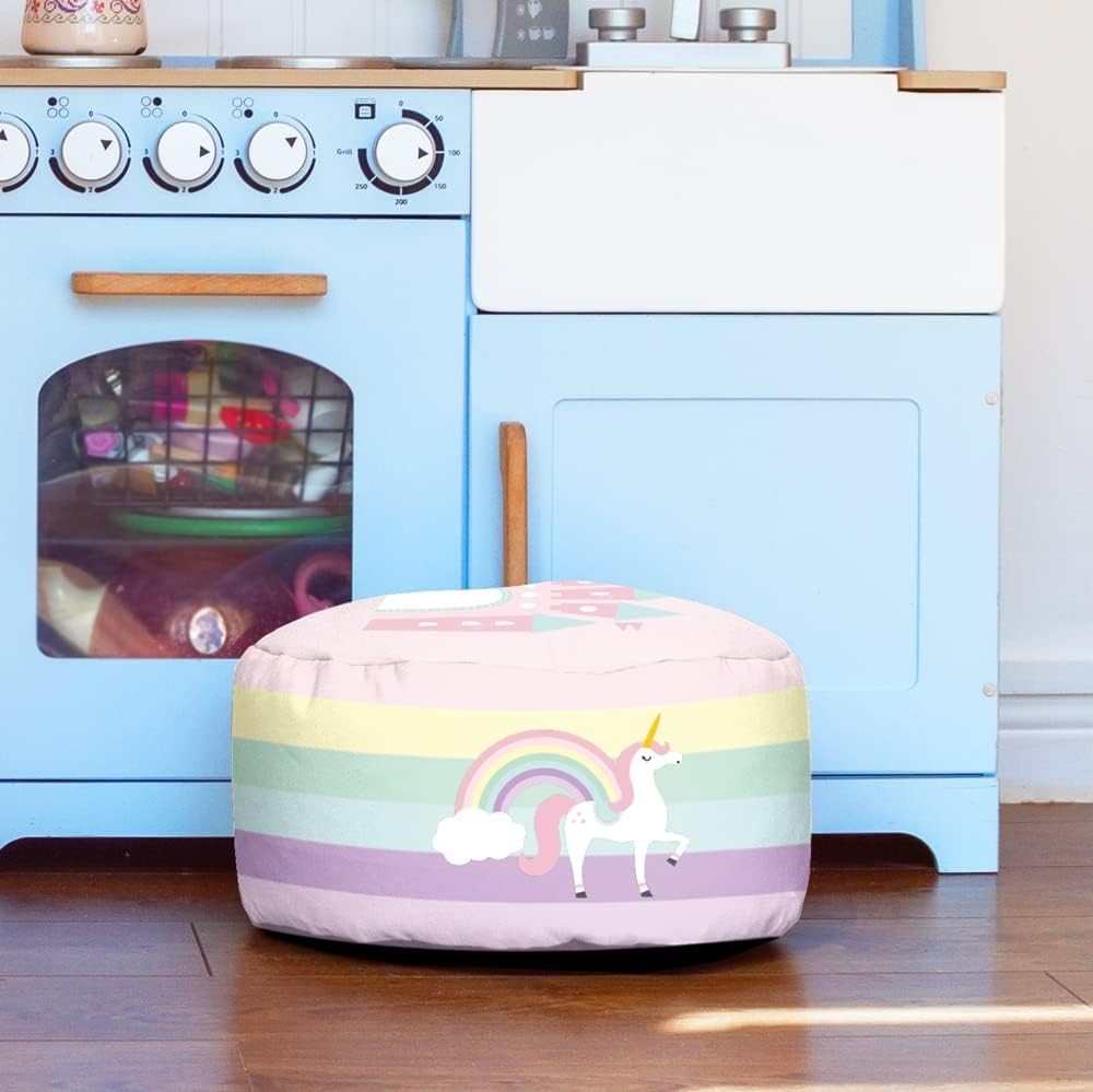 Unicorn Castle Kids Bean Bag with Footstool | Machine Washable Soft Seat
