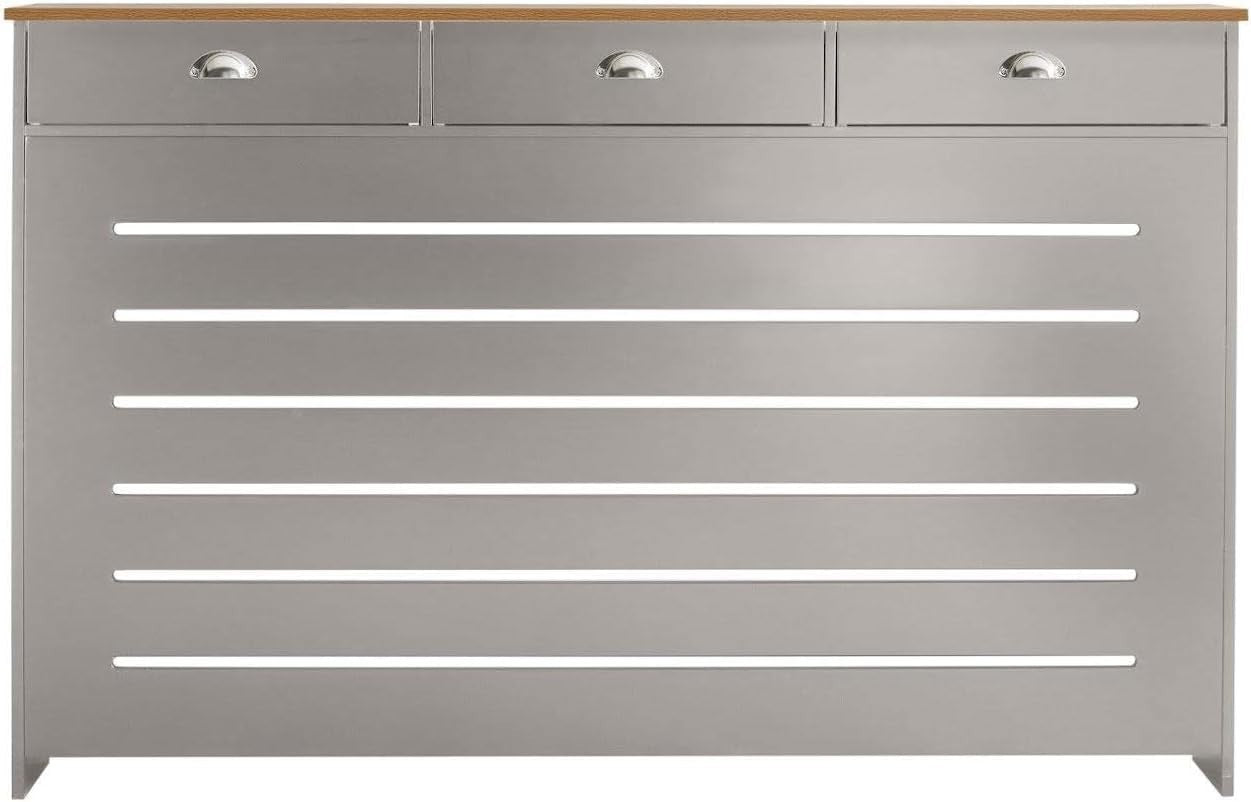 Grey Radiator Cover Cabinet with Storage Drawers Modern MDF Unit, Large