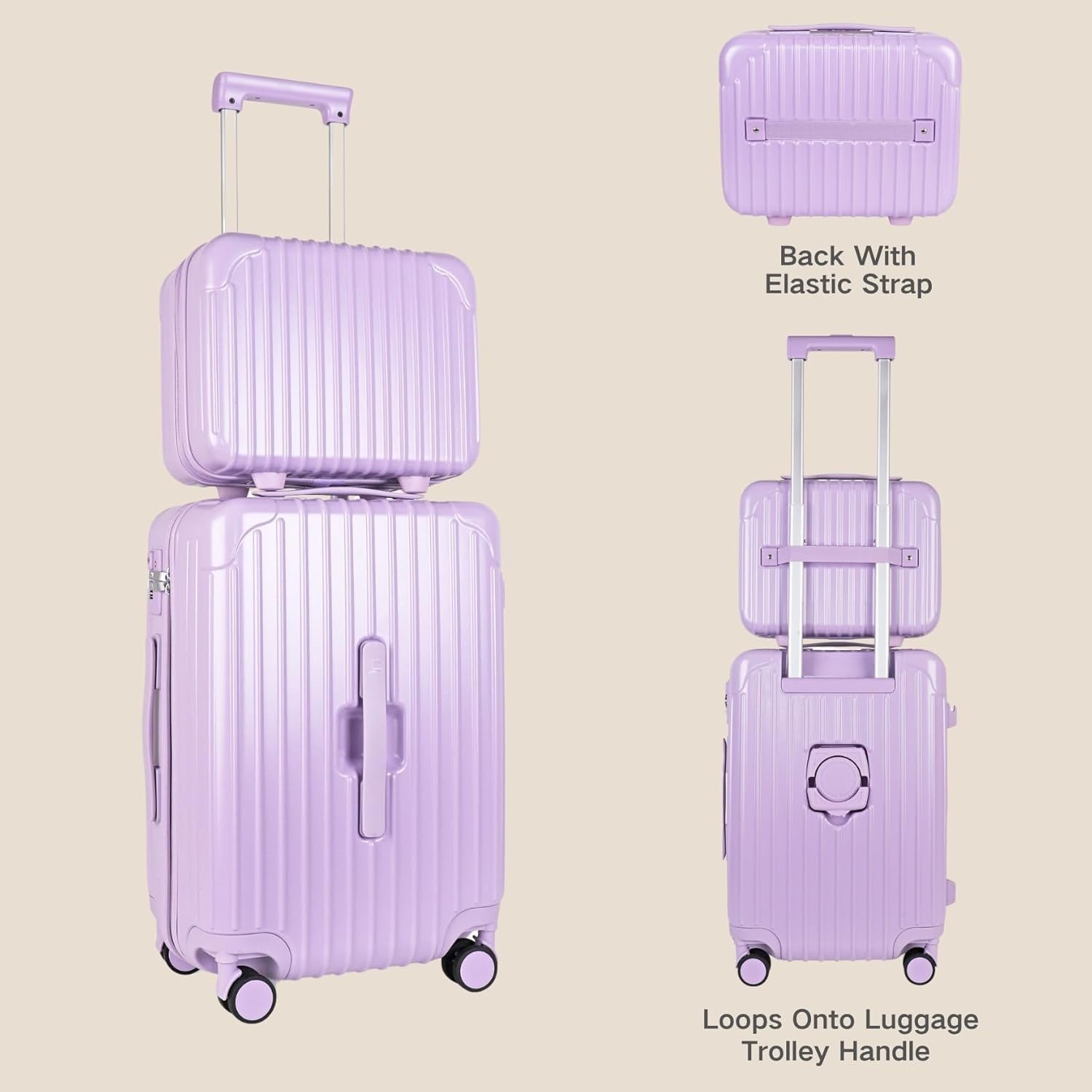 3pc Luggage Set Vanity Case Cabin & Large TSA Lock Spinner Suitcases