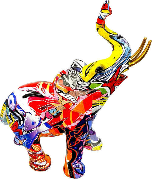 Large Graffiti Elephant Ornament Modern Resin Sculpture Colourful Home Decor