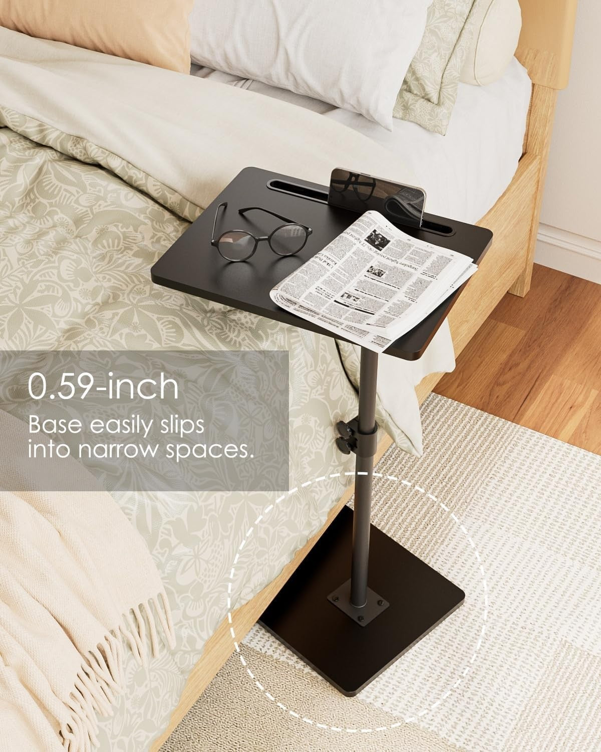 Adjustable C-Shaped Swivel Side Table 40x30x(45-81)cm Black Coffee Tray