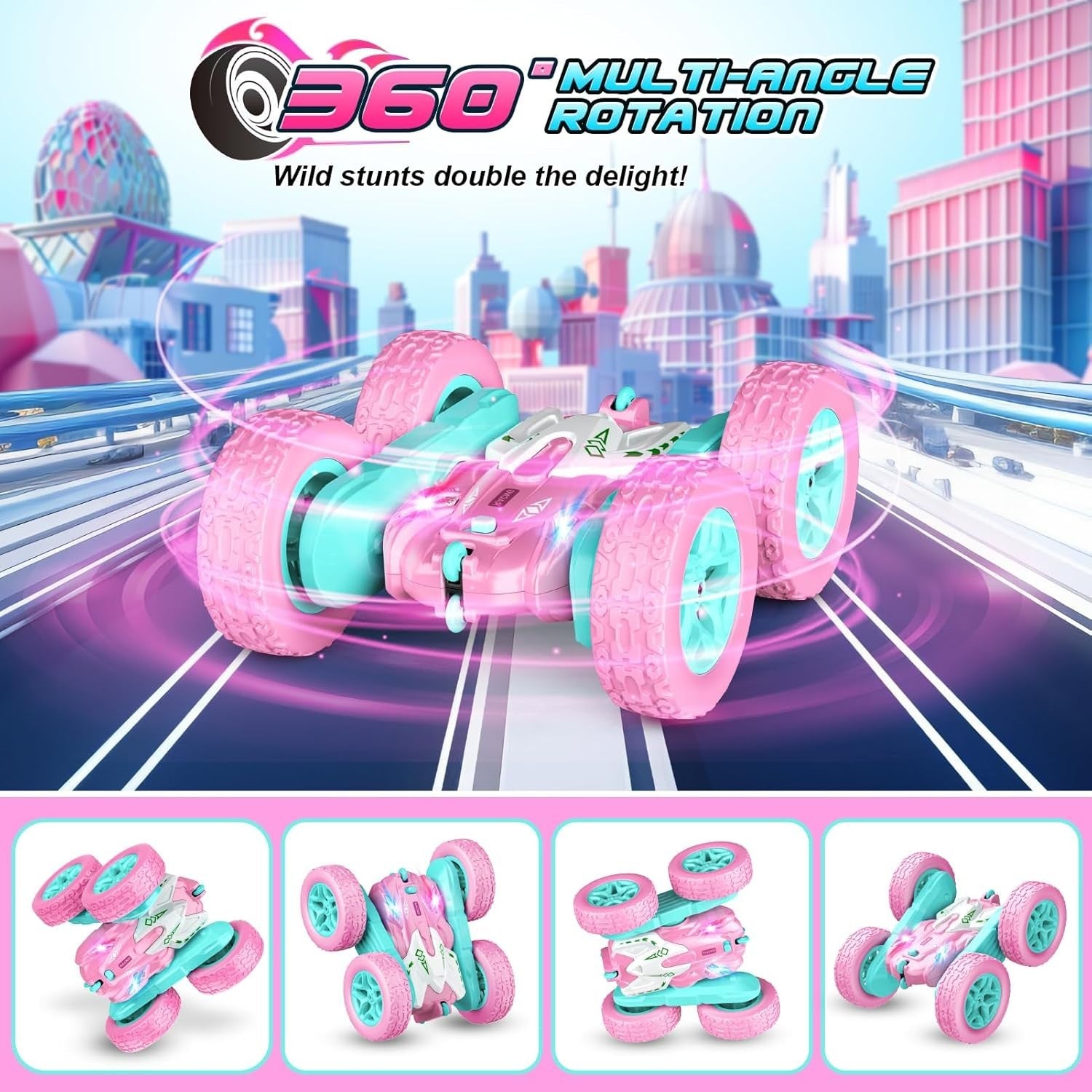 Pink 360° Flip RC Stunt Car for Girls | 2.4GHz Remote Control Off-Road Vehicle