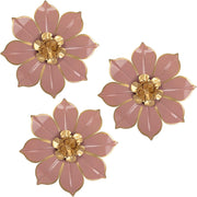 3Pcs Pink Metal Flower Wall Art 3D Modern Floral Decor