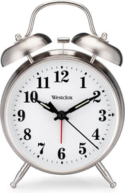 Twin Bell Alarm Clock Loud for Heavy Sleepers Metal Backlight Silver