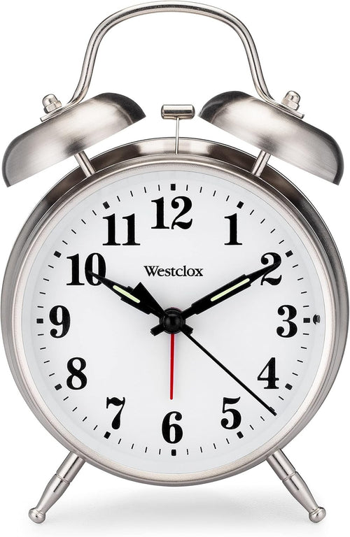 Twin Bell Alarm Clock Loud for Heavy Sleepers Metal Backlight Silver