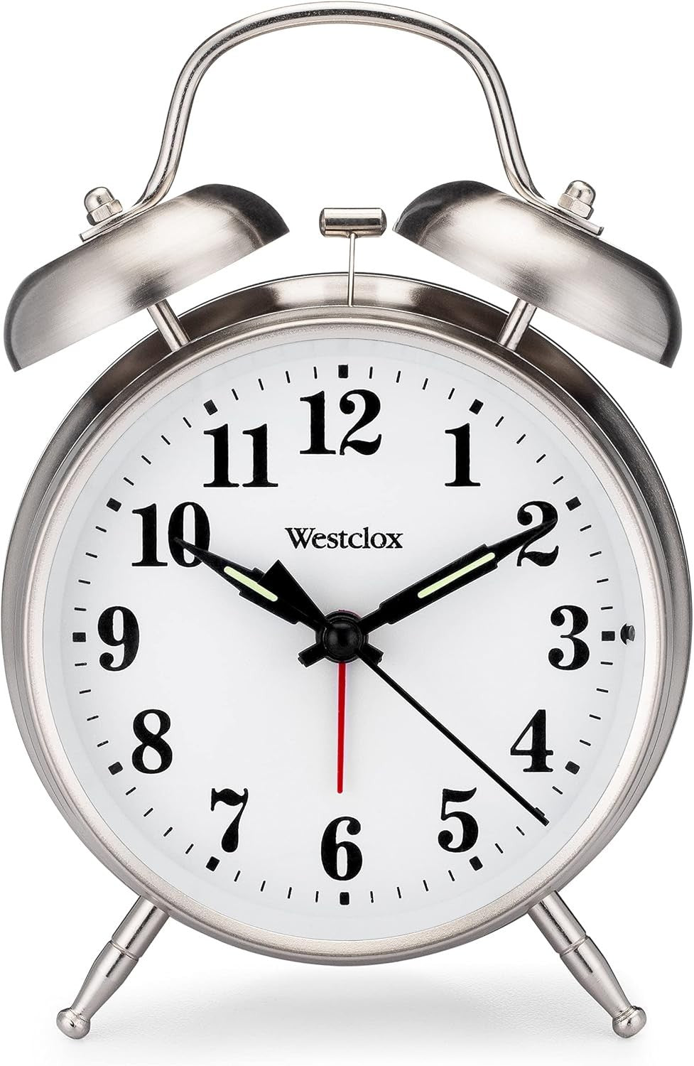 Twin Bell Alarm Clock Loud for Heavy Sleepers Metal Backlight Silver
