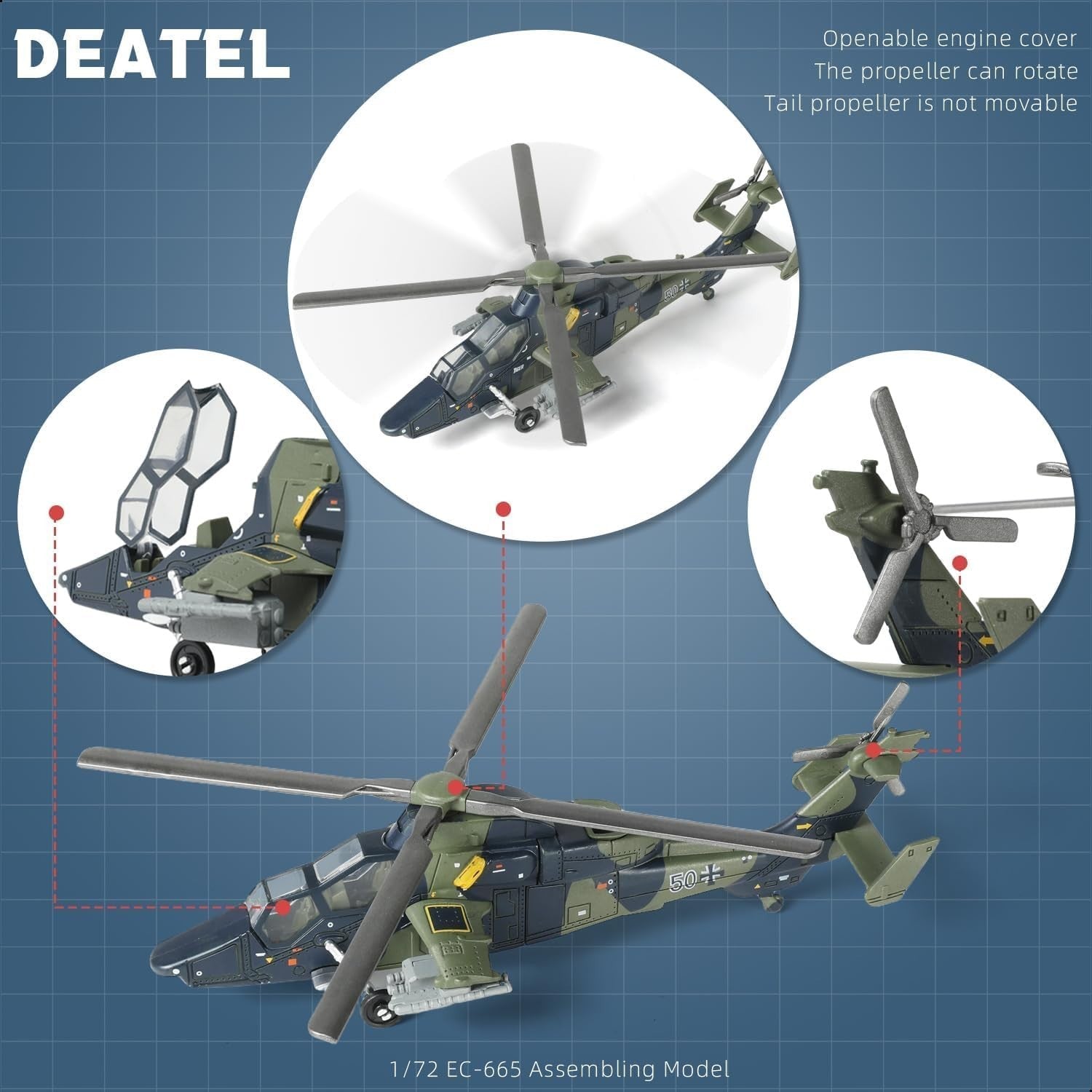 1:72 Scale EC-665 Army Helicopter Model Kit | DIY Military Toy with Movable Part