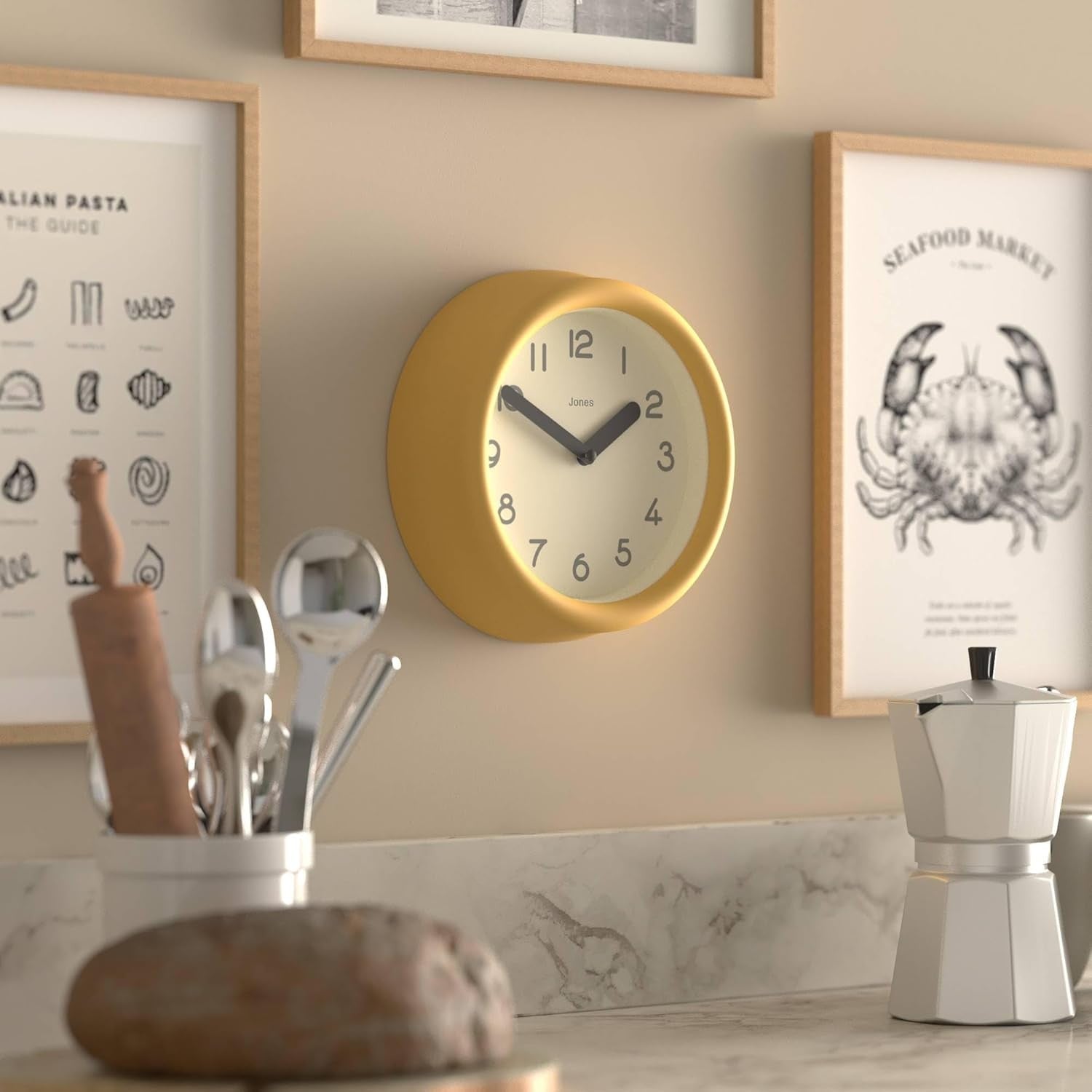 Small Yellow Wall Clock 22cm Modern Silent Quartz Round Minimalist Home Decor