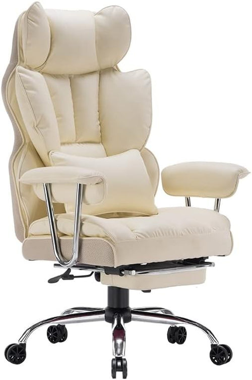 Executive Office Chair Recliner w/Footrest Desk PC Gaming Swivel UK Beige