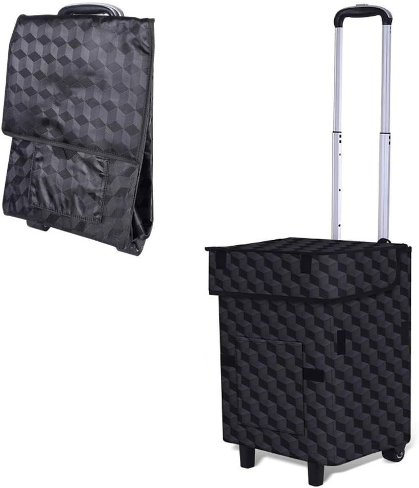 Foldable Utility Cart 41L Collapsible Grocery Trolley Waterproof Black Plaid