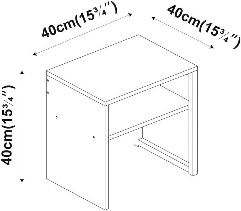 White 40cm Side Table with Open Shelf – Steel Frame, Sofa or Bedside Use
