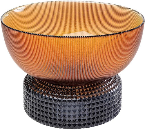 Modern Glass Bowl Vase Amber Grey Textured Decorative Table Centrepiece