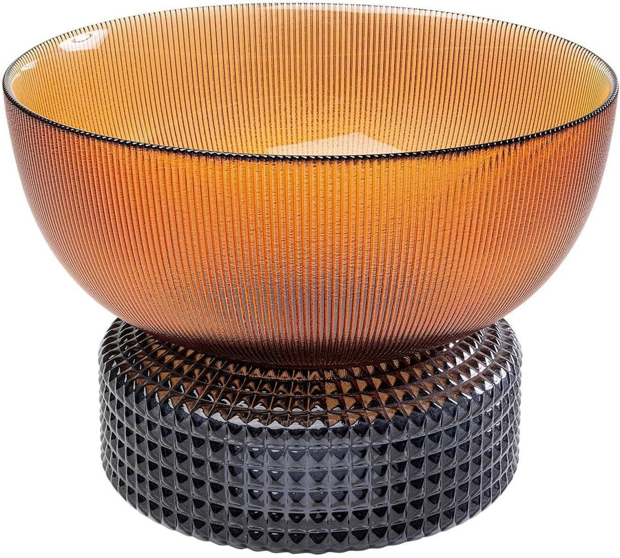 Modern Glass Bowl Vase Amber Grey Textured Decorative Table Centrepiece
