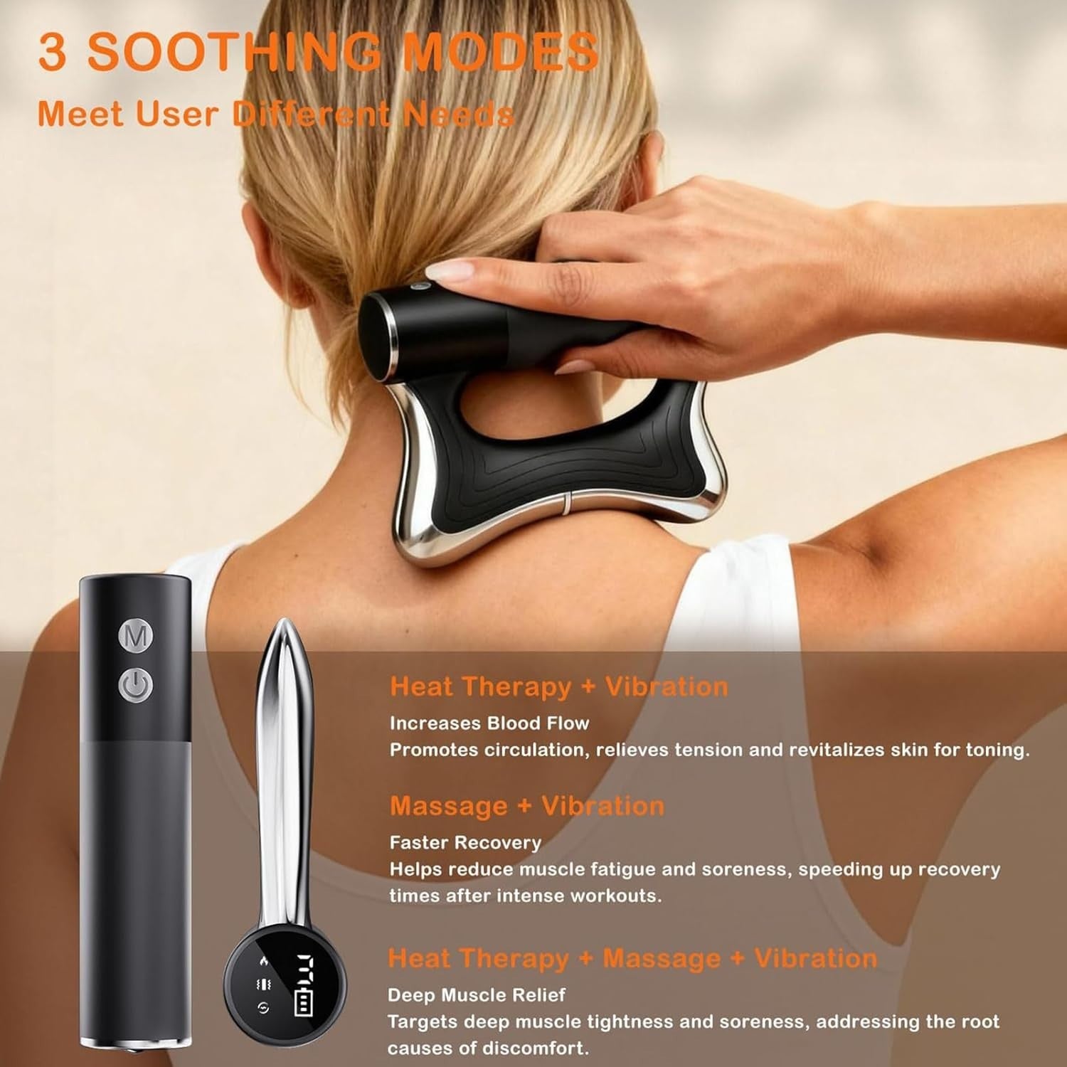 Heated Deep Tissue Massage Gun Neck Back Muscle Relief EMS Vibration Tool