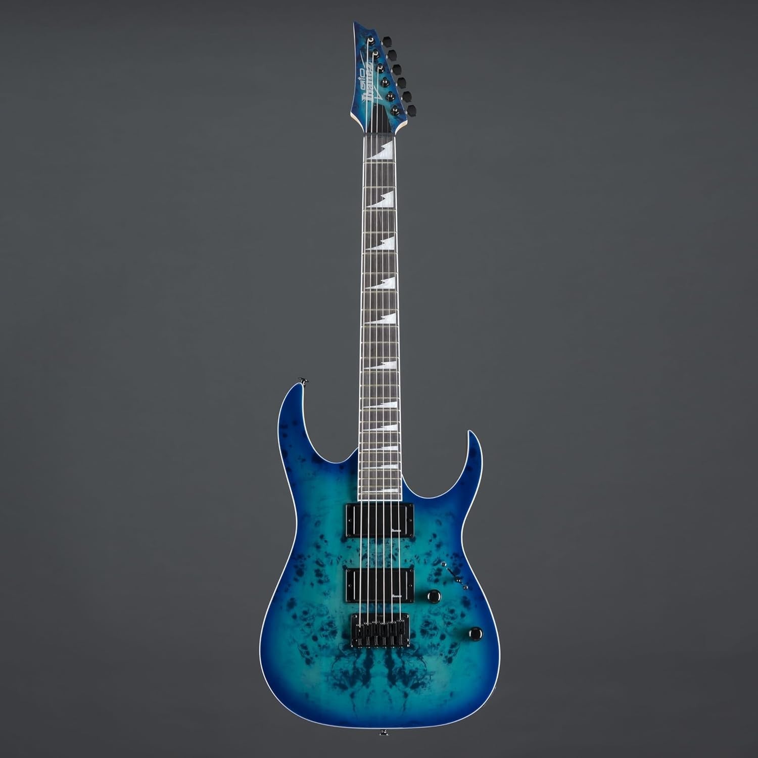 Electric Guitar 6 String Aqua Burst Okoume Body Poplar Burl Top