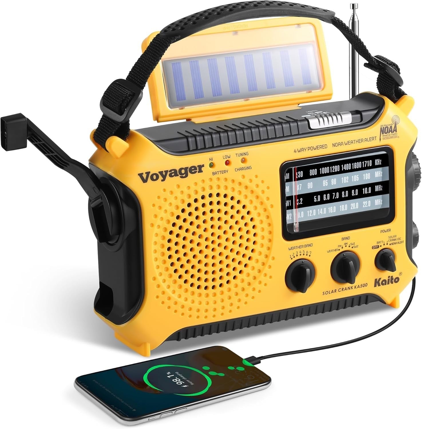 Emergency Weather Alert Radio Solar Hand Crank AM FM SW 7 Band Yellow
