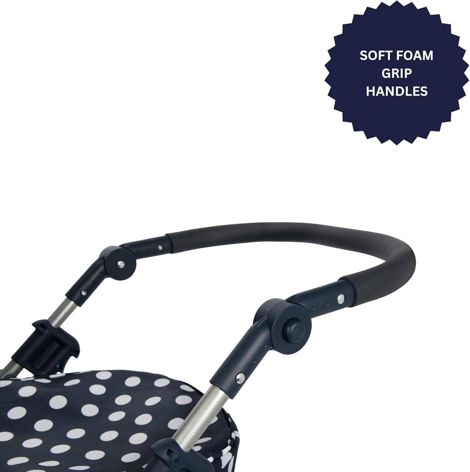 Cherish Dolls Pram Navy & White Foldable Stroller Adjustable Handle 3+
